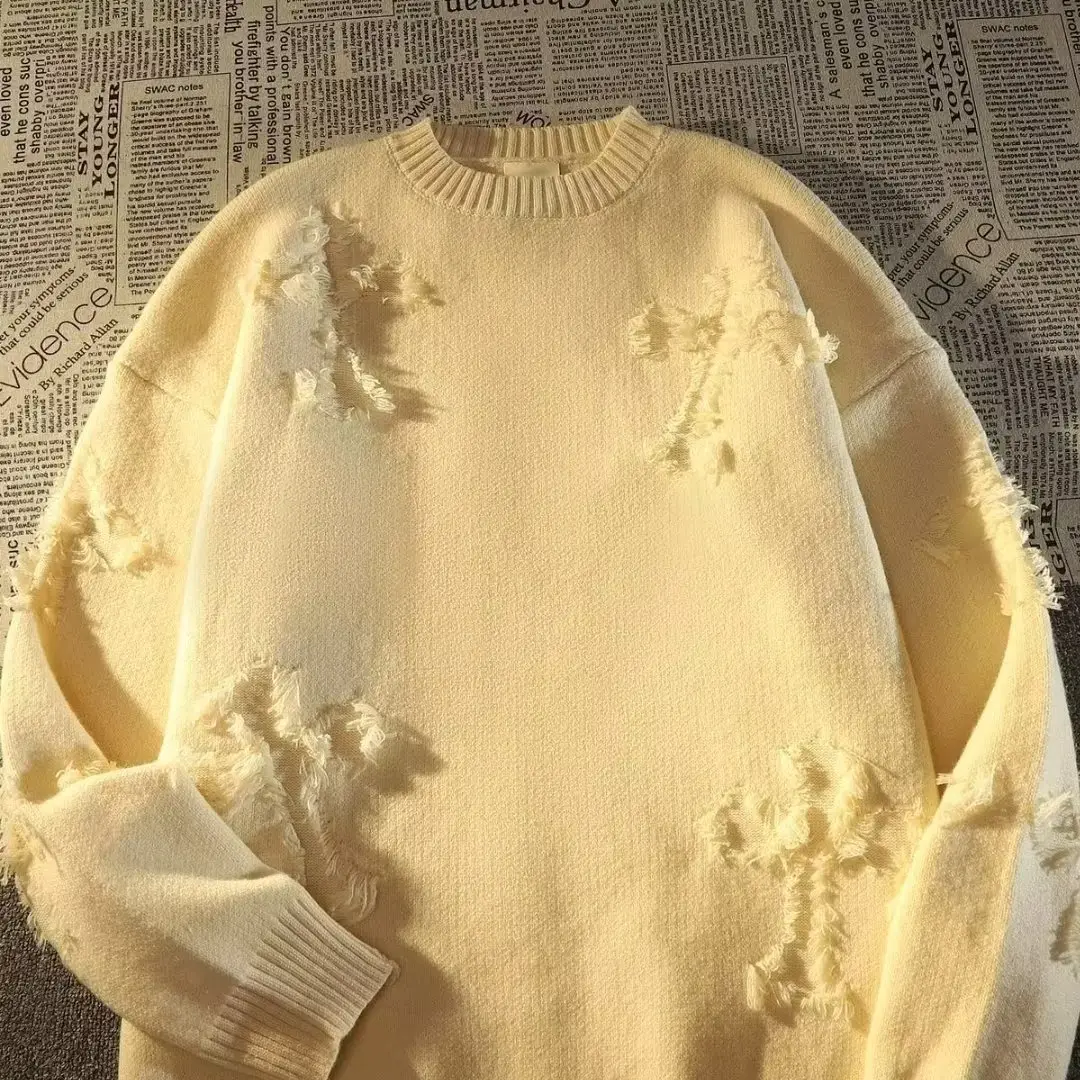 Men's Black Rippled Crewneck Sweater Winter Wear - Image 3