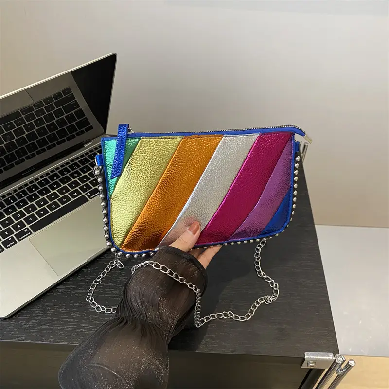 Women's 2024 Shoulder Bag Contrast Stitching Blue