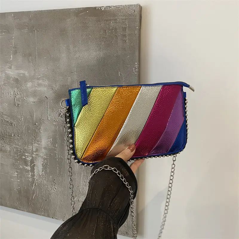 Women's 2024 Shoulder Bag Contrast Stitching Blue
