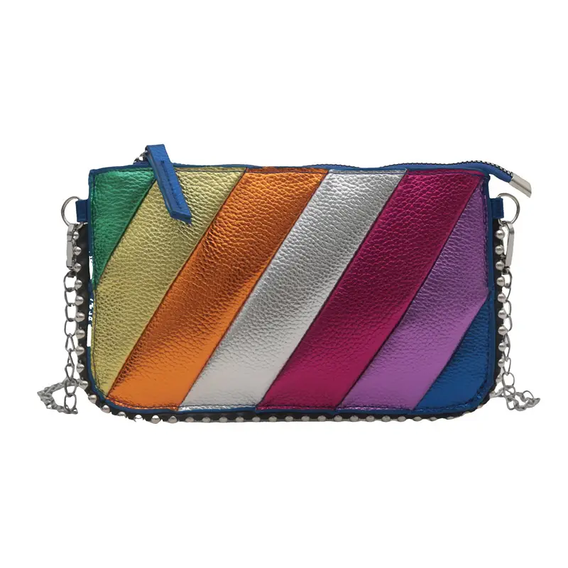 Women's 2024 Shoulder Bag Contrast Stitching Blue
