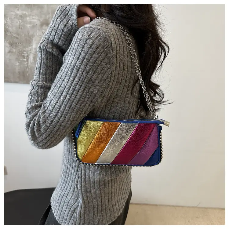 Women's 2024 Shoulder Bag Contrast Stitching Blue — feature 10