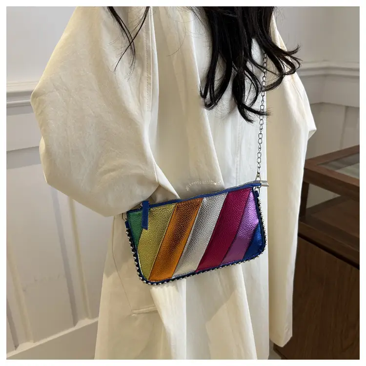 Women's 2024 Shoulder Bag Contrast Stitching Blue — feature 11