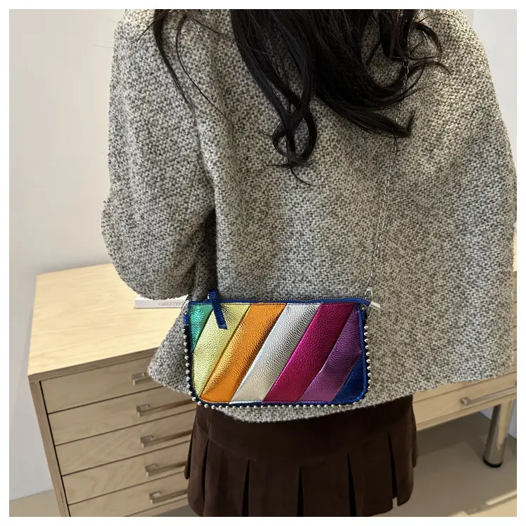 Women's 2024 Shoulder Bag Contrast Stitching Blue — feature 12