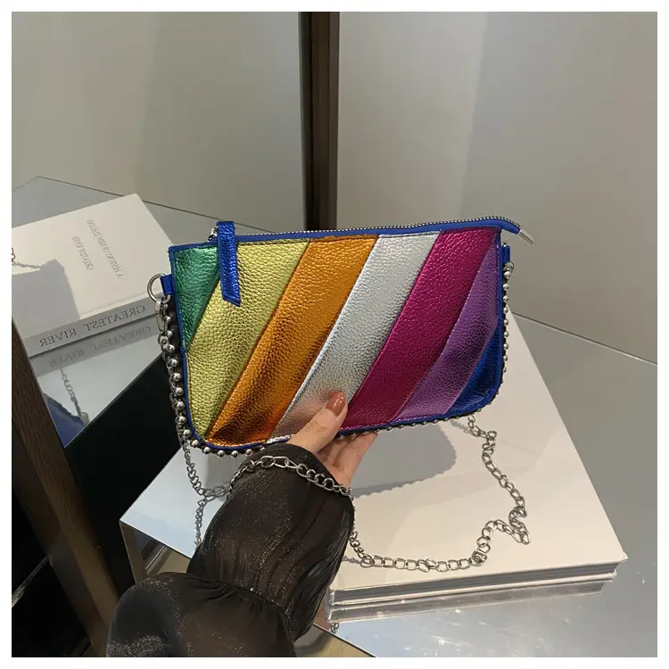Women's 2024 Shoulder Bag Contrast Stitching Blue — feature 13