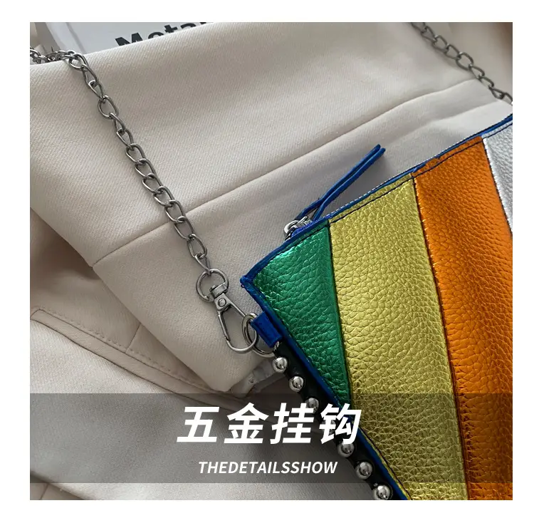 Women's 2024 Shoulder Bag Contrast Stitching Blue — feature 5
