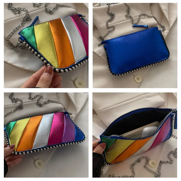 Women's 2024 Shoulder Bag Contrast Stitching Blue — feature 7