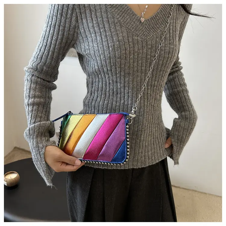 Women's 2024 Shoulder Bag Contrast Stitching Blue — feature 8