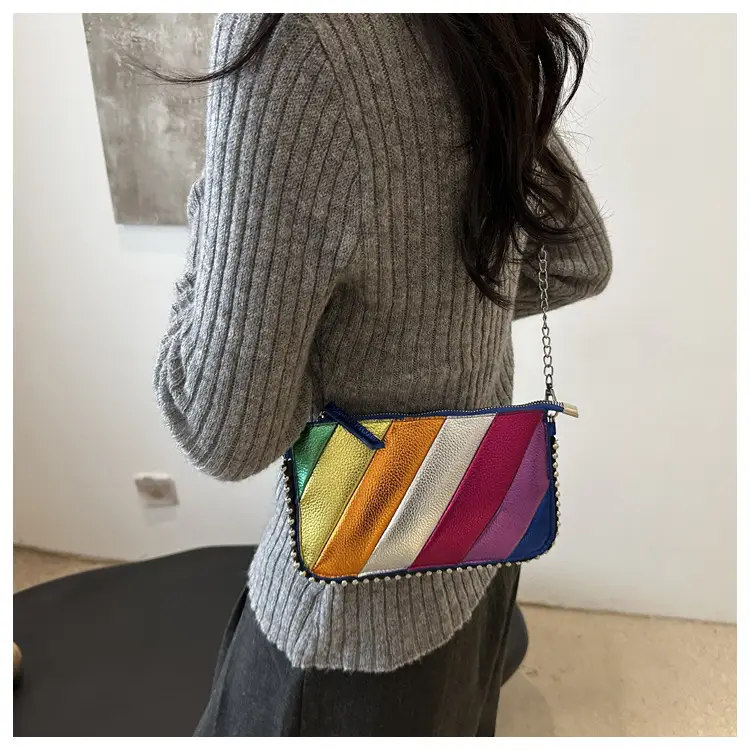 Women's 2024 Shoulder Bag Contrast Stitching Blue — feature 9