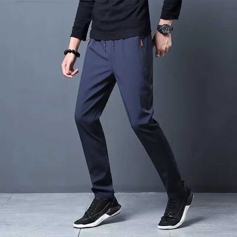 Men Black Ice Silk Casual Pants Quick-Drying Korean Style - Image 7