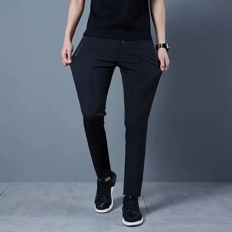 Men Black Ice Silk Casual Pants Quick-Drying Korean Style - Image 8