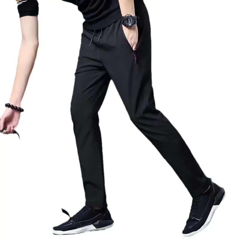 Men Black Ice Silk Casual Pants Quick-Drying Korean Style - Image 9