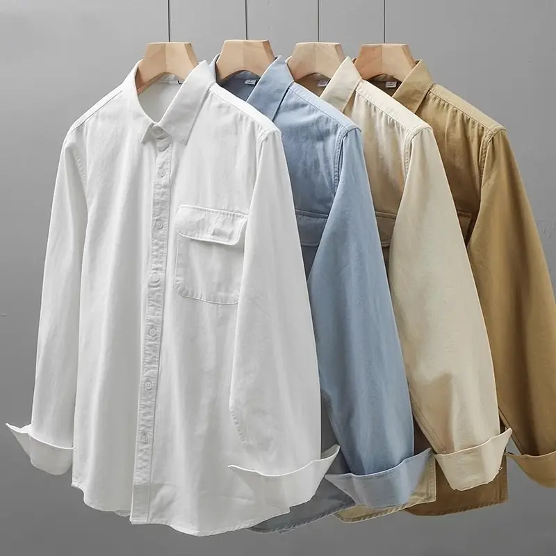 Men's Long Sleeve Pure Cotton White Shirt with Pocket - Image 6