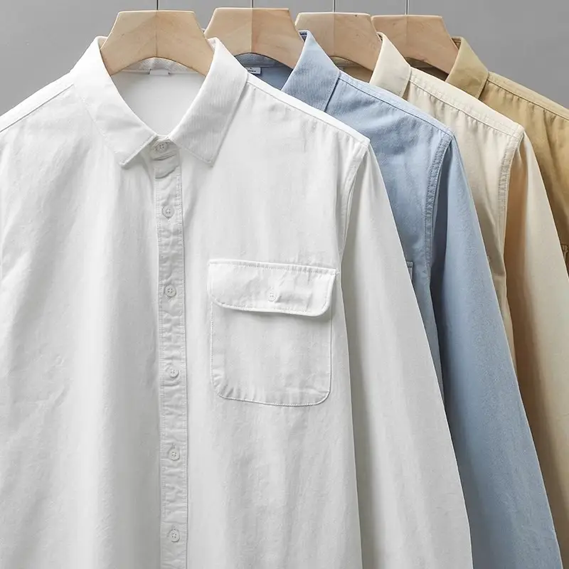 Men's Long Sleeve Pure Cotton White Shirt with Pocket - Image 7