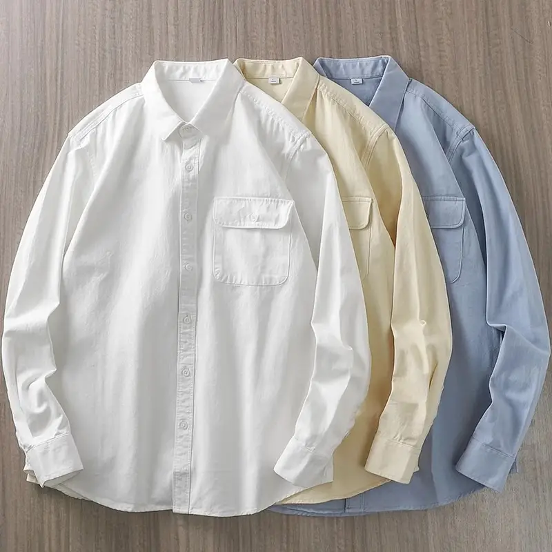 Men's Long Sleeve Pure Cotton White Shirt with Pocket - Image 8