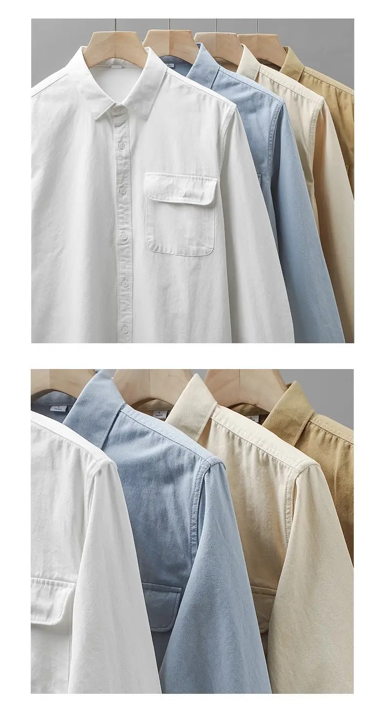 Men's Long Sleeve Pure Cotton White Shirt with Pocket — feature 2
