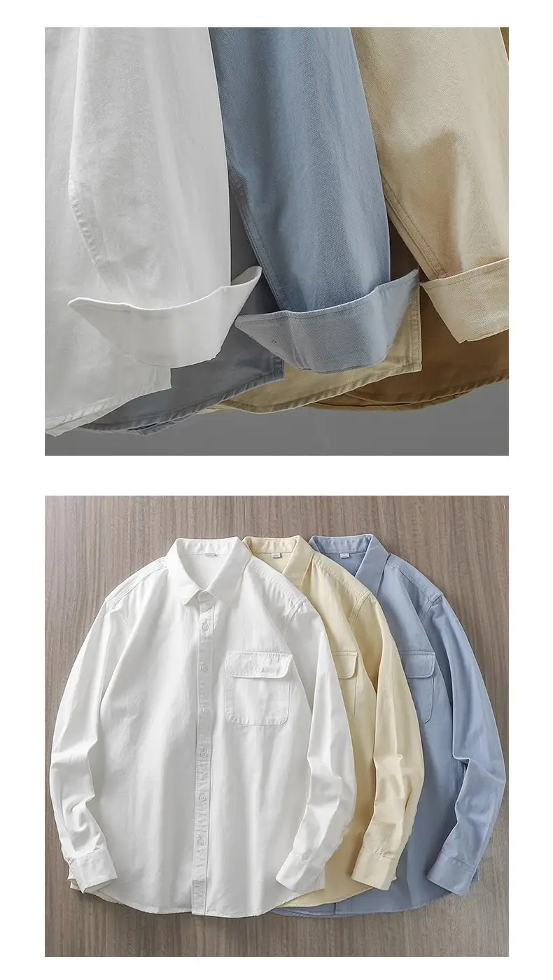 Men's Long Sleeve Pure Cotton White Shirt with Pocket — feature 3
