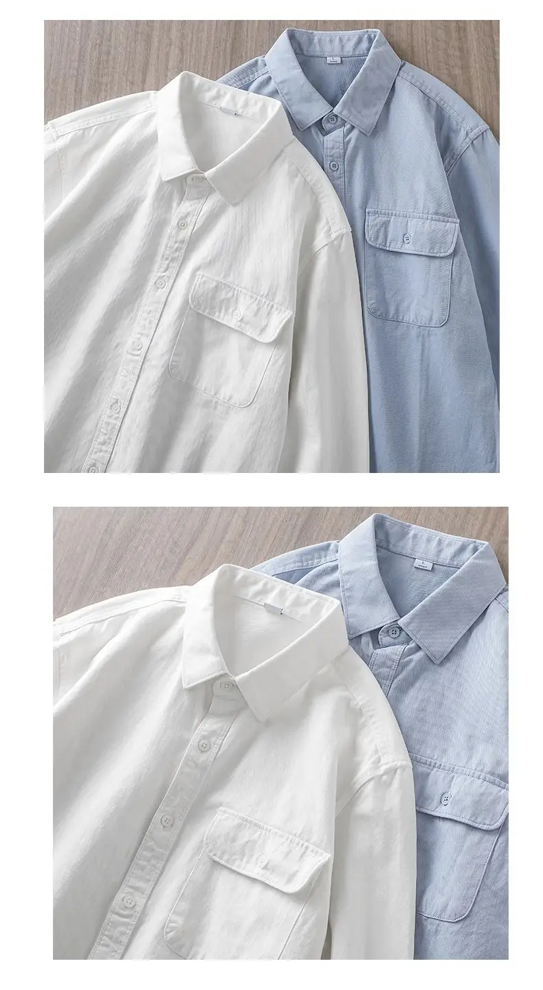 Men's Long Sleeve Pure Cotton White Shirt with Pocket — feature 4