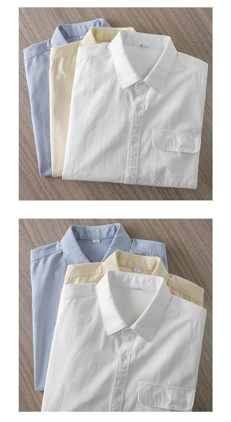 Men's Long Sleeve Pure Cotton White Shirt with Pocket — feature 5