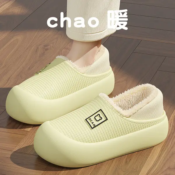 Autumn and Winter Cotton Slippers for Women Thick-Soled Indoor Home Warm and Comfortable Fleece-Lined Home Indoor Non-Slip Couple Slippers for Men