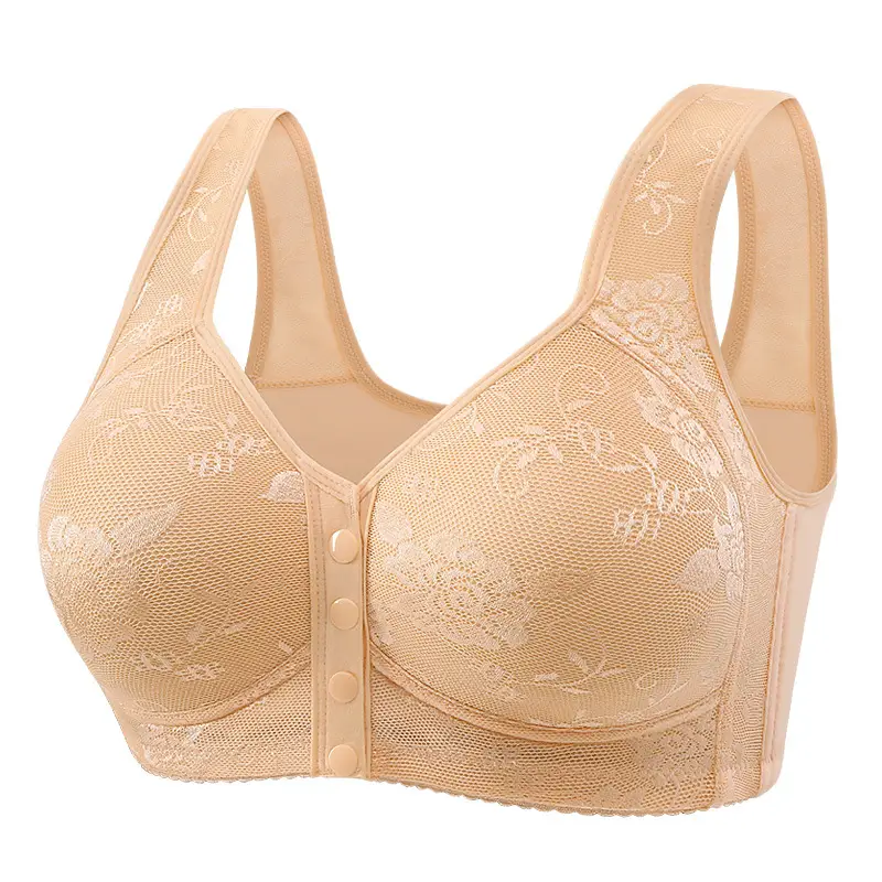 Cross-border front buckle plus size underwear new style no steel ring wide shoulder strap vest type middle-aged and elderly printed plus size bra for women