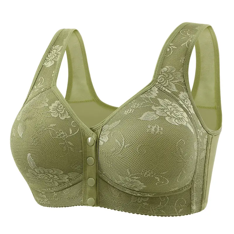 Cross-border front buckle plus size underwear new style no steel ring wide shoulder strap vest type middle-aged and elderly printed plus size bra for women