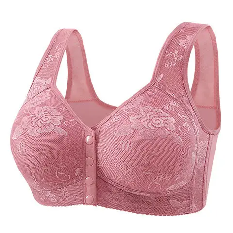 Cross-border front buckle plus size underwear new style no steel ring wide shoulder strap vest type middle-aged and elderly printed plus size bra for women