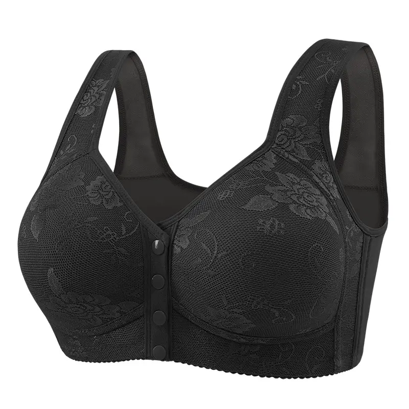 Cross-border front buckle plus size underwear new style no steel ring wide shoulder strap vest type middle-aged and elderly printed plus size bra for women