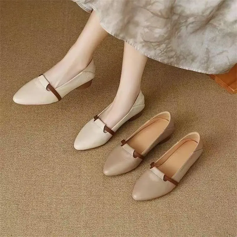French Style Soft Leather Single-layer Shoes Women's 2024 Autumn New Vintage Pointed Shallow Coarse Heel Leather Shoes Soft Sole Comfortable Milk Shoes
