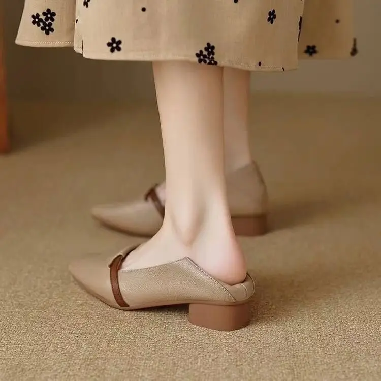 French Style Soft Leather Single-layer Shoes Women's 2024 Autumn New Vintage Pointed Shallow Coarse Heel Leather Shoes Soft Sole Comfortable Milk Shoes — feature 1