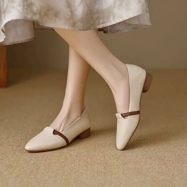 French Style Soft Leather Single-layer Shoes Women's 2024 Autumn New Vintage Pointed Shallow Coarse Heel Leather Shoes Soft Sole Comfortable Milk Shoes — feature 13