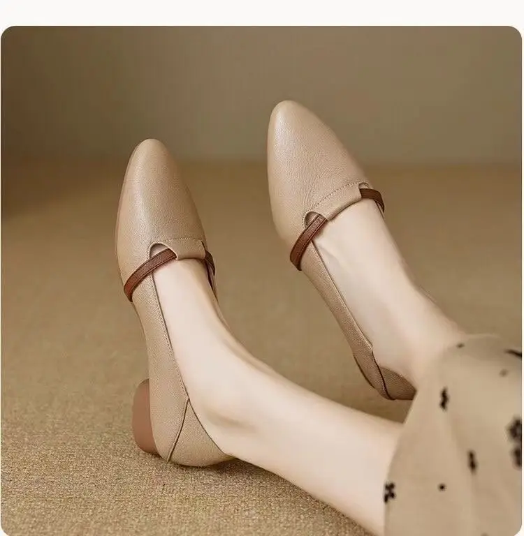 French Style Soft Leather Single-layer Shoes Women's 2024 Autumn New Vintage Pointed Shallow Coarse Heel Leather Shoes Soft Sole Comfortable Milk Shoes — feature 9