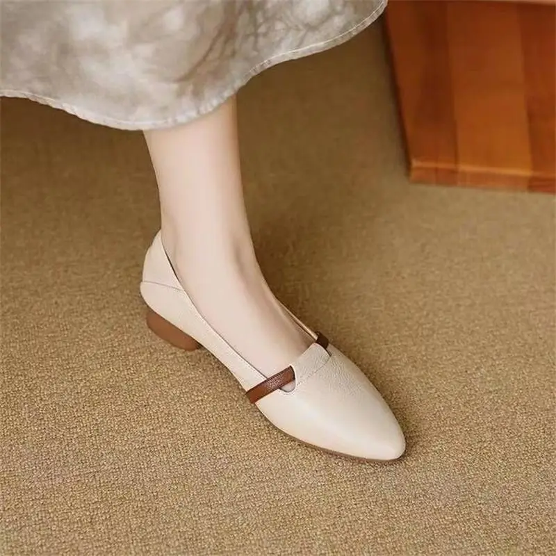 French Style Soft Leather Single-layer Shoes Women's 2024 Autumn New Vintage Pointed Shallow Coarse Heel Leather Shoes Soft Sole Comfortable Milk Shoes