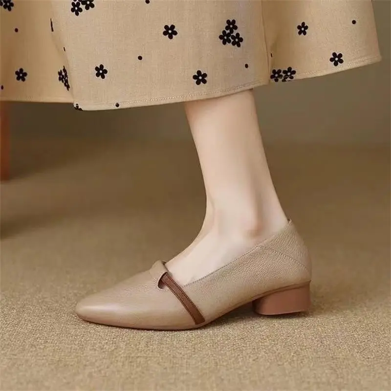 French Style Soft Leather Single-layer Shoes Women's 2024 Autumn New Vintage Pointed Shallow Coarse Heel Leather Shoes Soft Sole Comfortable Milk Shoes