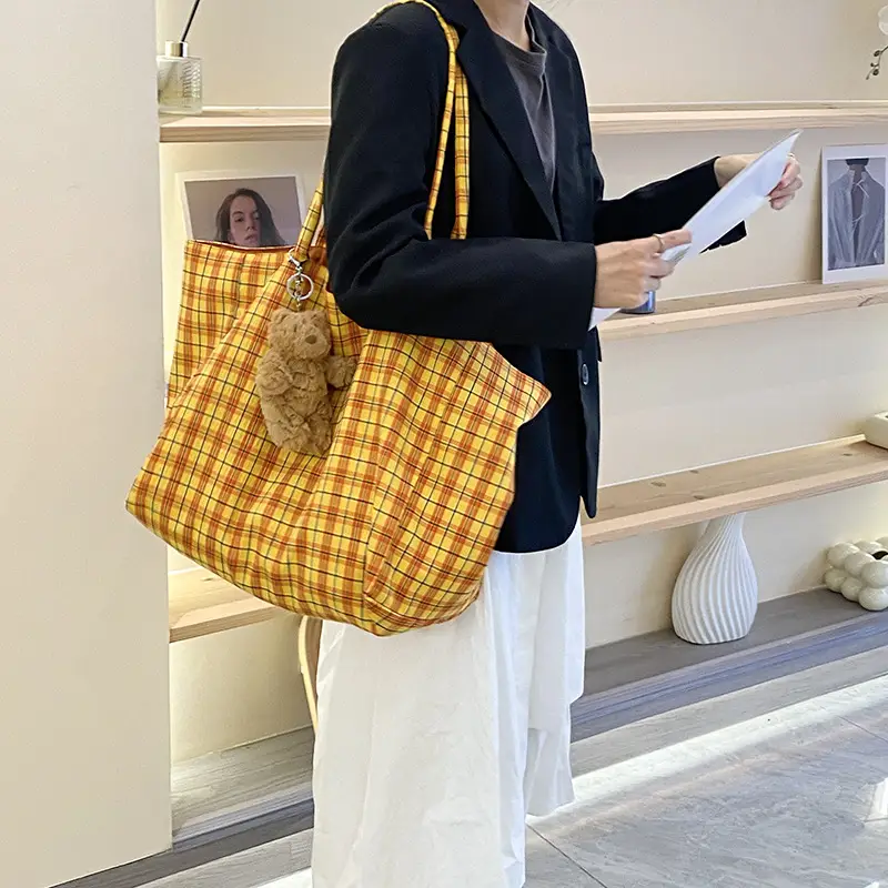 Retro Plaid Tote Bag Large Capacity Double Sided Back - Image 4