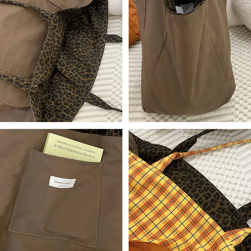 Retro Plaid Tote Bag Large Capacity Double Sided Back - Image 6