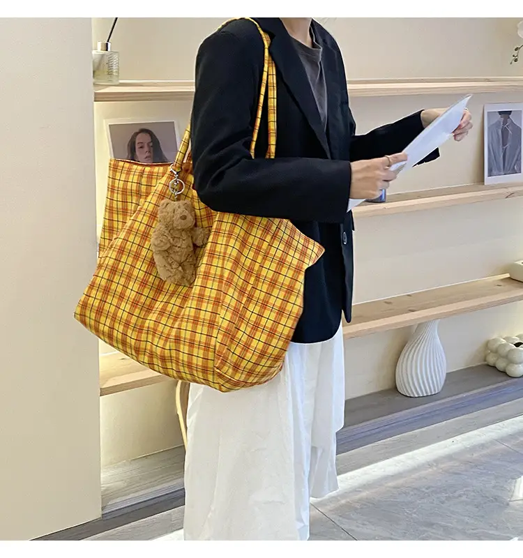 Retro Plaid Tote Bag Large Capacity Double Sided Back — feature 10