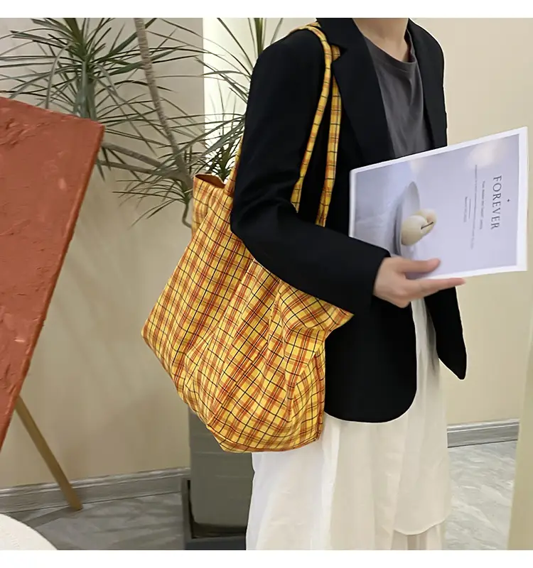 Retro Plaid Tote Bag Large Capacity Double Sided Back — feature 11