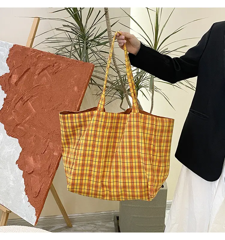 Retro Plaid Tote Bag Large Capacity Double Sided Back — feature 12