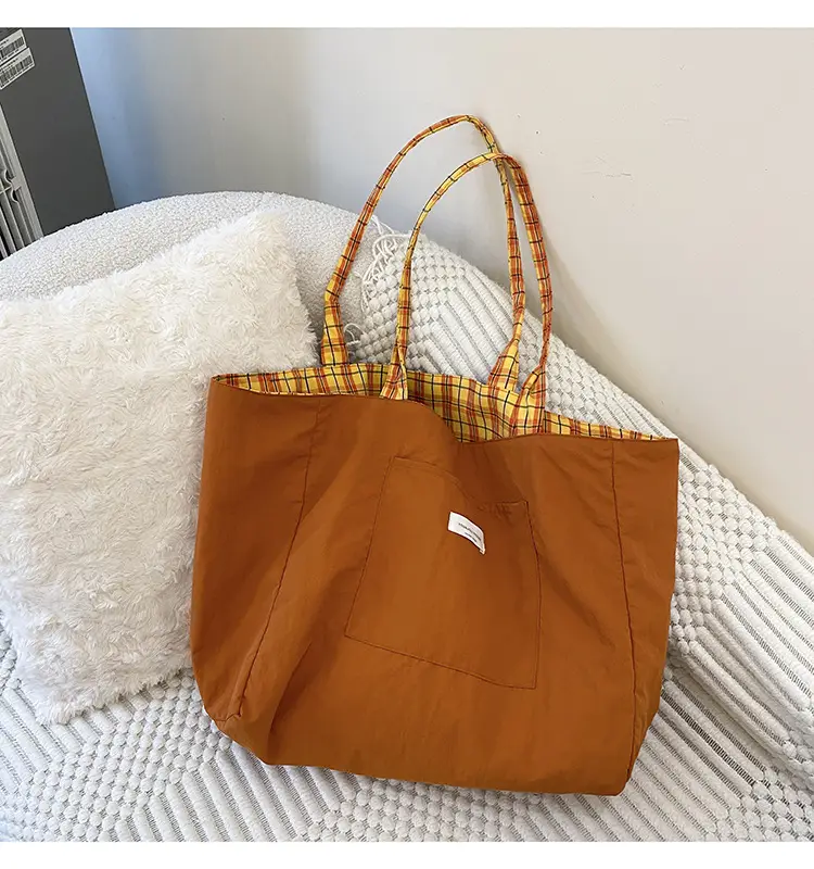 Retro Plaid Tote Bag Large Capacity Double Sided Back — feature 13