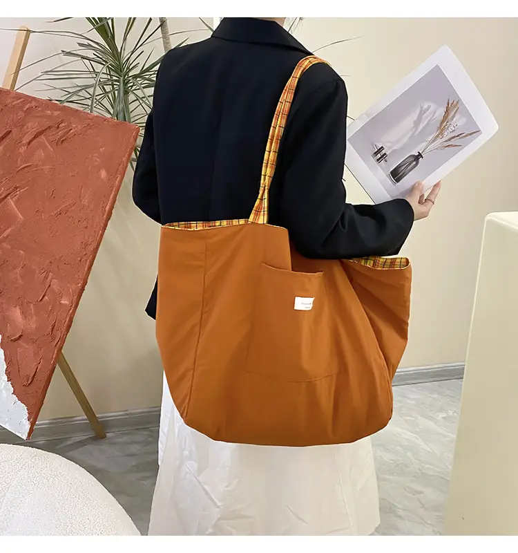 Retro Plaid Tote Bag Large Capacity Double Sided Back — feature 14