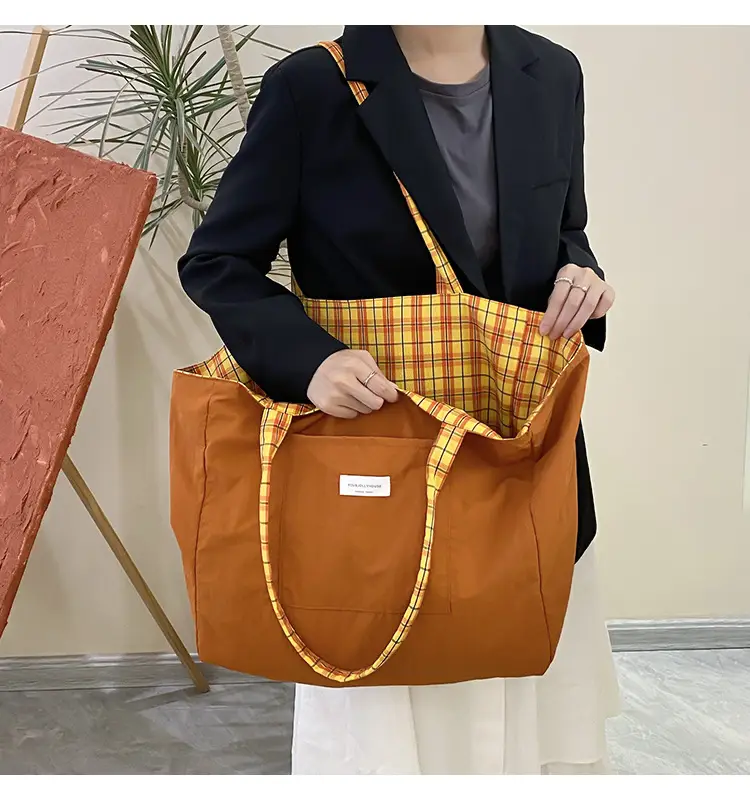 Retro Plaid Tote Bag Large Capacity Double Sided Back — feature 15