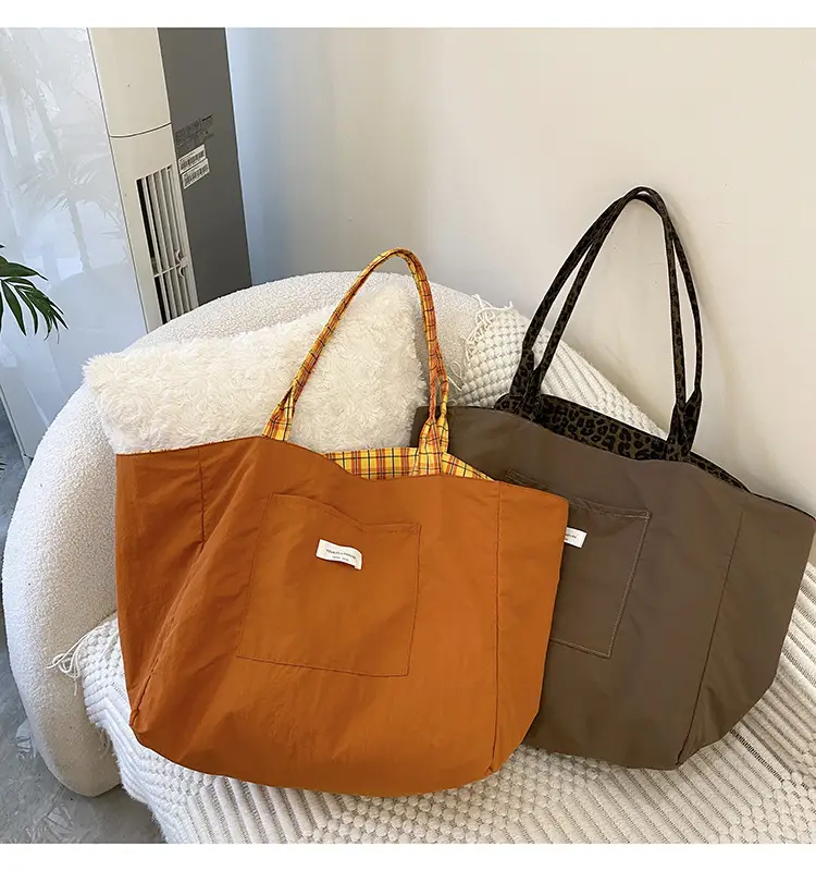 Retro Plaid Tote Bag Large Capacity Double Sided Back — feature 5