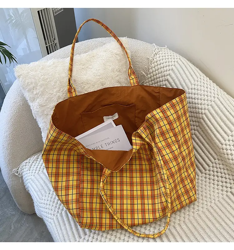 Retro Plaid Tote Bag Large Capacity Double Sided Back — feature 7