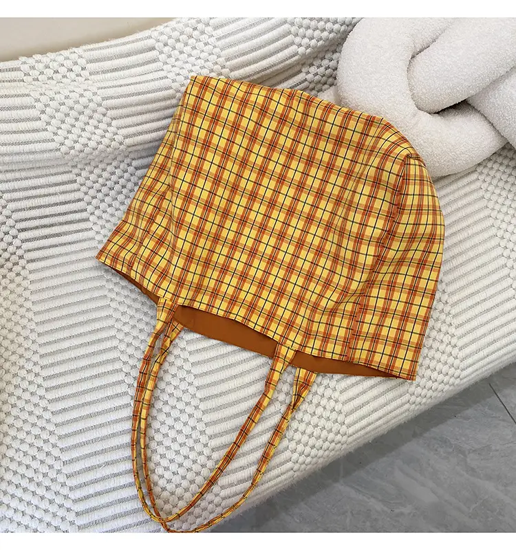 Retro Plaid Tote Bag Large Capacity Double Sided Back — feature 8