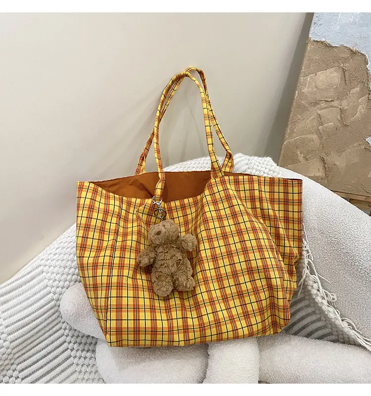 Retro Plaid Tote Bag Large Capacity Double Sided Back — feature 9