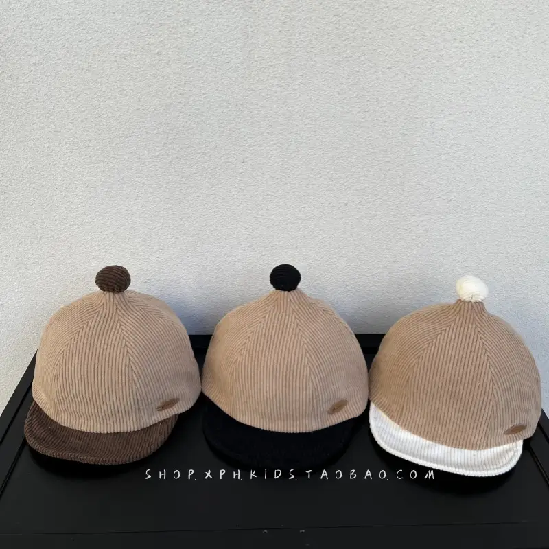 Beige Knitted Baby Cap for Boys Autumn Winter Sunshade - Image 6