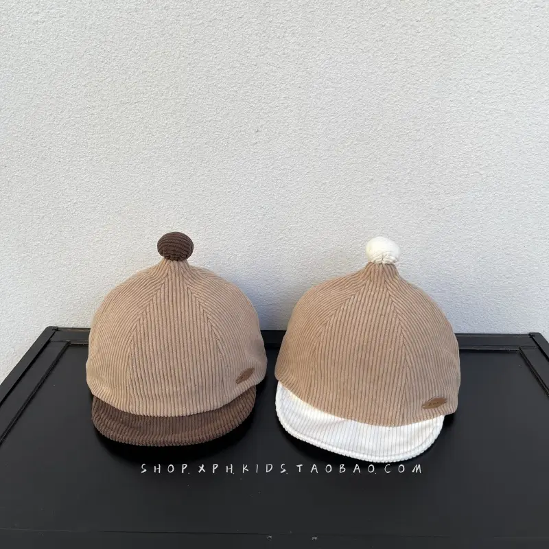 Beige Knitted Baby Cap for Boys Autumn Winter Sunshade — feature 3