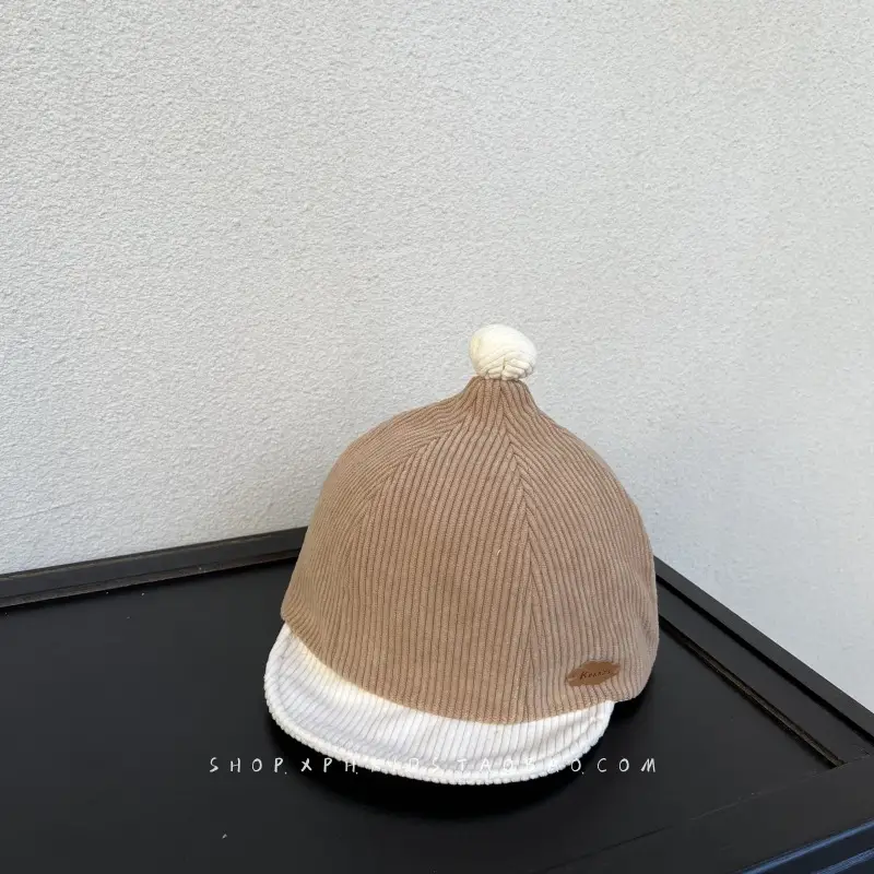 Beige Knitted Baby Cap for Boys Autumn Winter Sunshade - Image 3