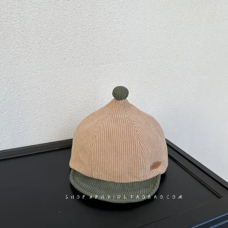 Beige Knitted Baby Cap for Boys Autumn Winter Sunshade - Image 4