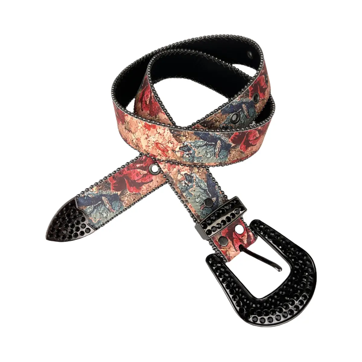 Women's Painted Wind Belt with Rhinestone Buckle